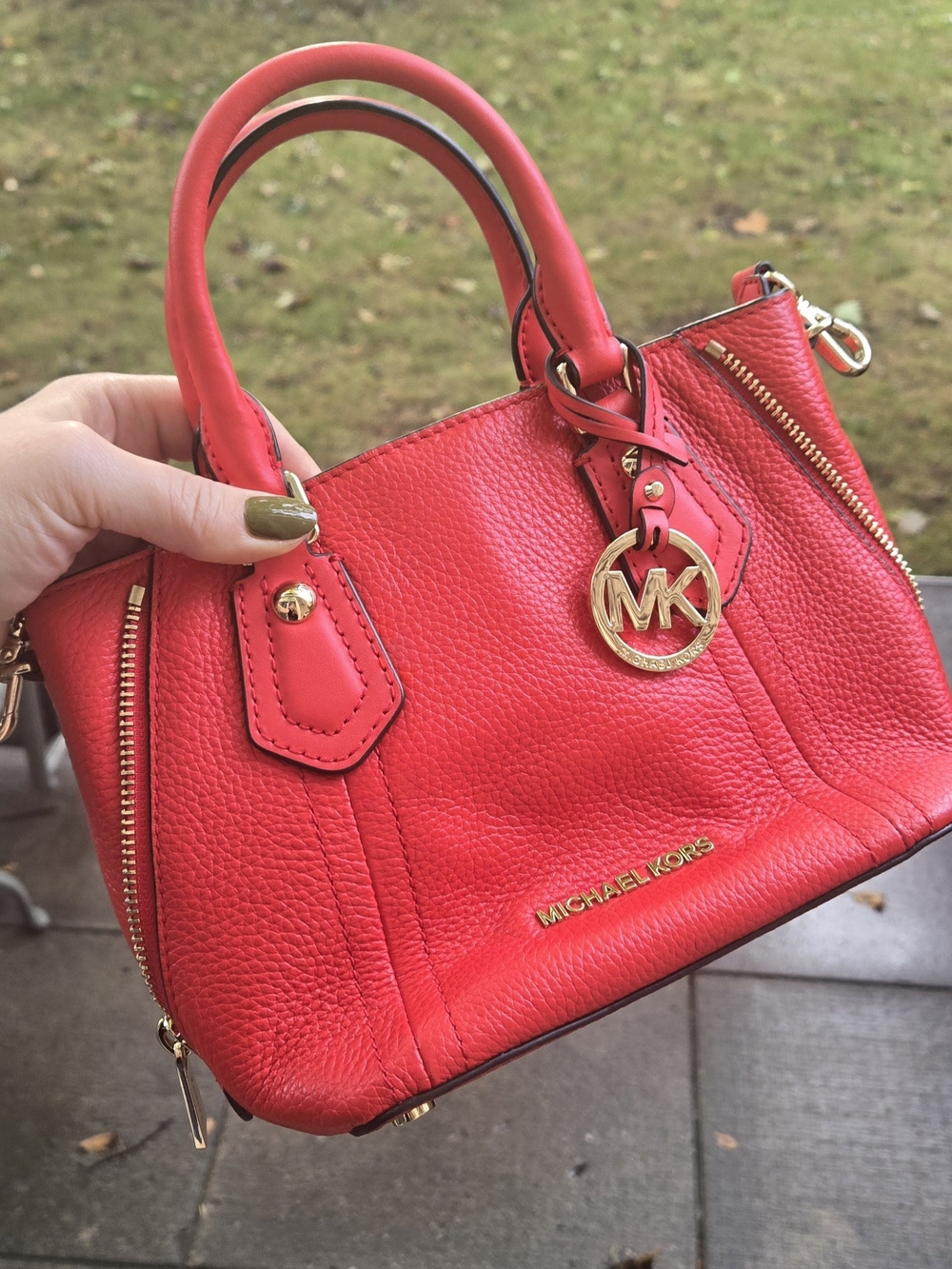 Michael Kors Sutton Small Leather Satchel Bag-Red